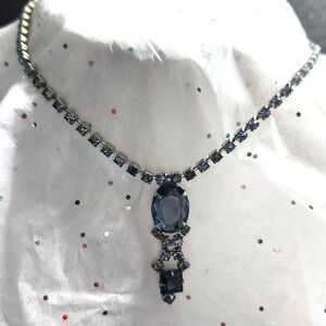 Vtg 1950s Light Blue Prong Open Back Choker Necklace